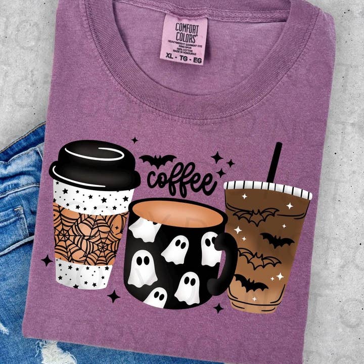 Spookachtige Koffie Geest Grafische Comfort Colors T-shirt voor wholesale door Southern Rheas