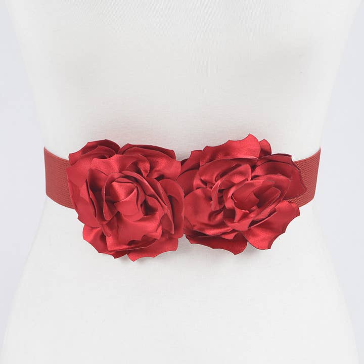 Elastischer Gürtel mit zwei Blumen für den Großhandel von 3AM BY H&D ACCESSORIES