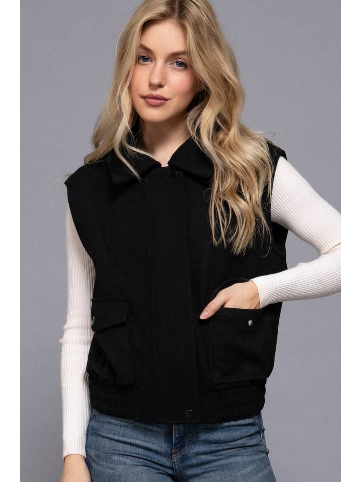 Active Basic | Active USA - Wholesale Outerwear Vest - Women's - Notched Collar Soft Felt Zip Up Vest6