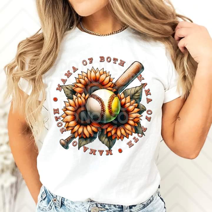 Mama of Both Baseball/Softball Flower Tee for wholesale by Hello Sunshine Boutique