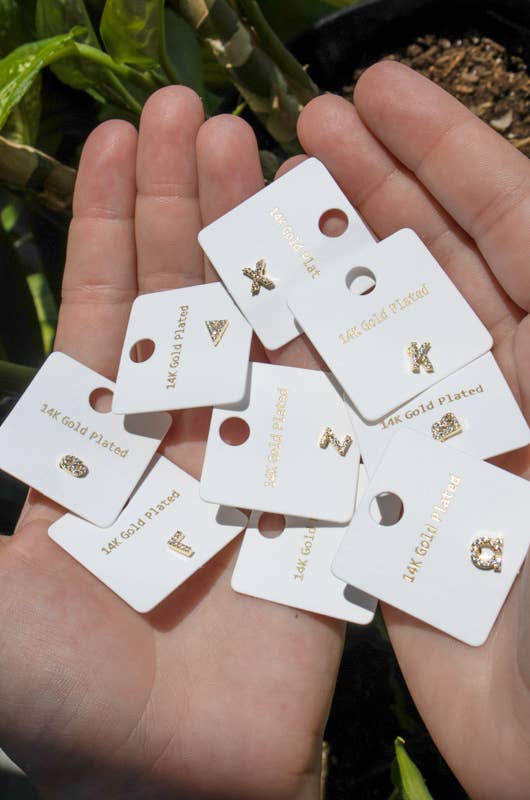 Gold 14k Pave Greek Letter Studs PREPACK for wholesale on Faire9