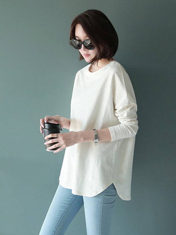 Sheer Trend – Túnica - Mulher por atacado – Camisetas simples de mangas compridas de cor sólida2