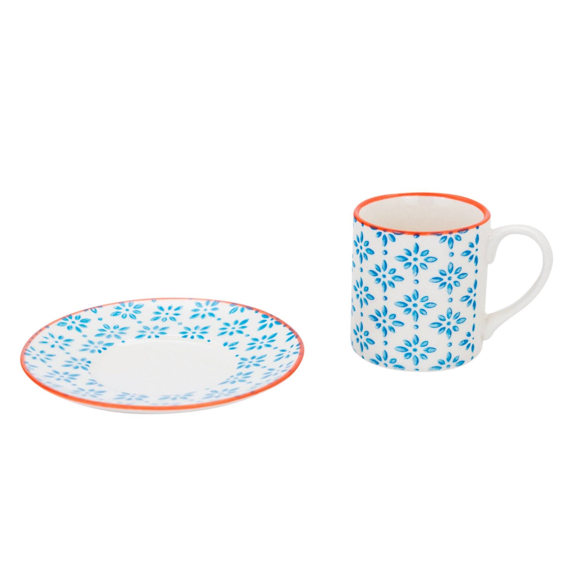 Rinkit Ltd - Wholesale Coffee/Tea Cup - Nicola Spring Patterned Espresso Cup  Saucer Set Blue Orange3