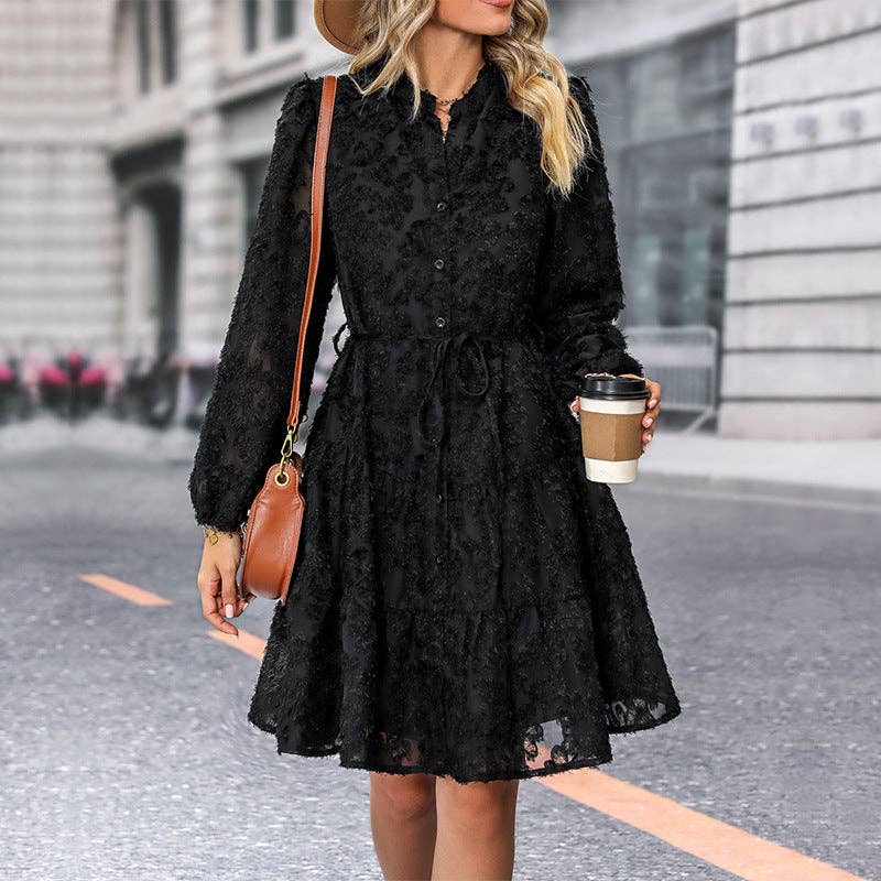 EmberLoom - Wholesale Dress - Women's - Vintage Lace Long Sleeve Puff Sleeve Cross Border Dress3