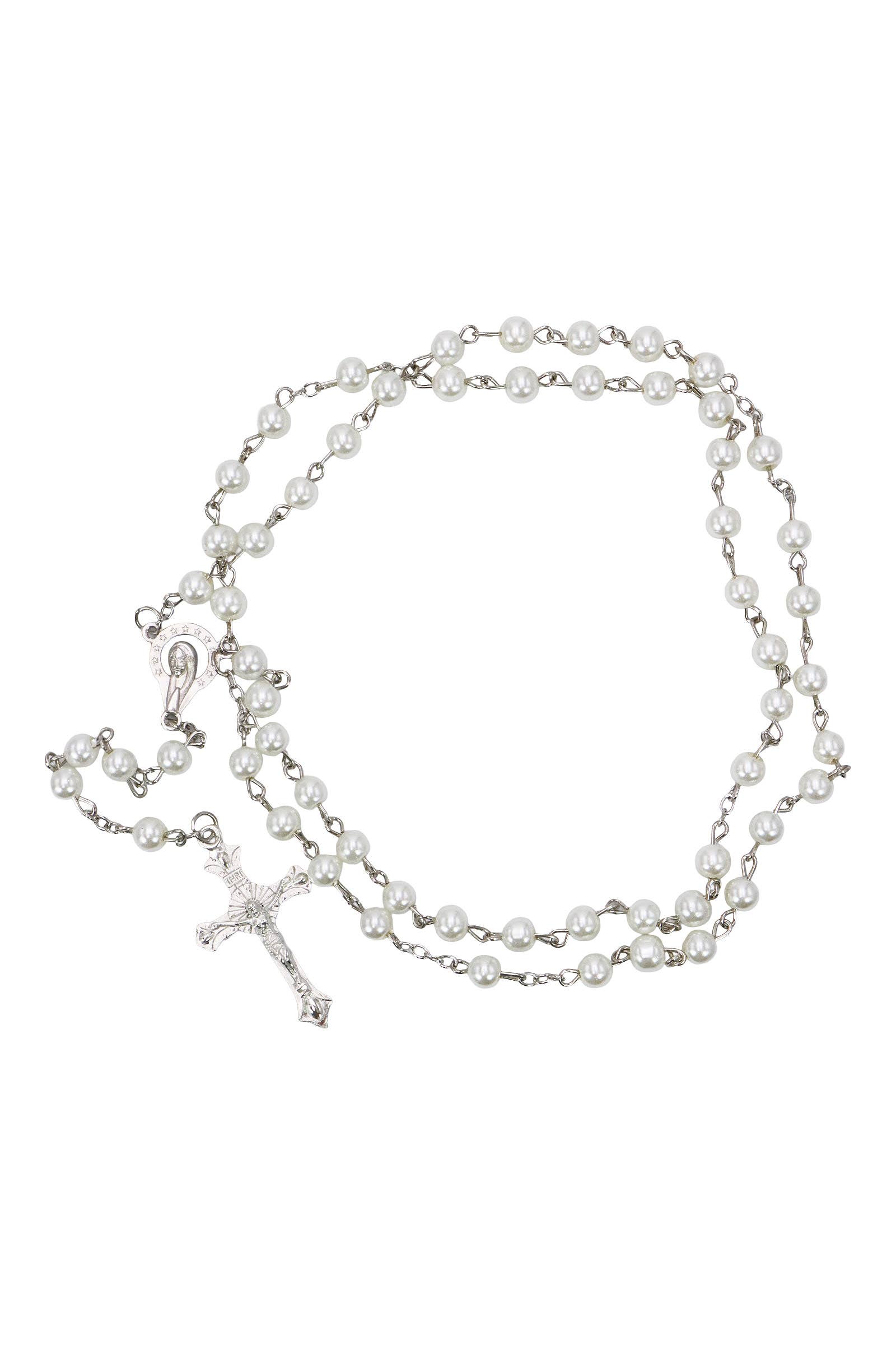 AS SHOWN True Cross White Prayer Beads Rosary Necklace for wholesale on Faire1