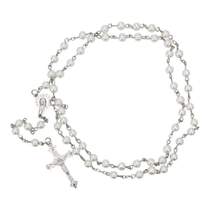 AS SHOWN True Cross White Prayer Beads Rosary Necklace for wholesale on Faire1