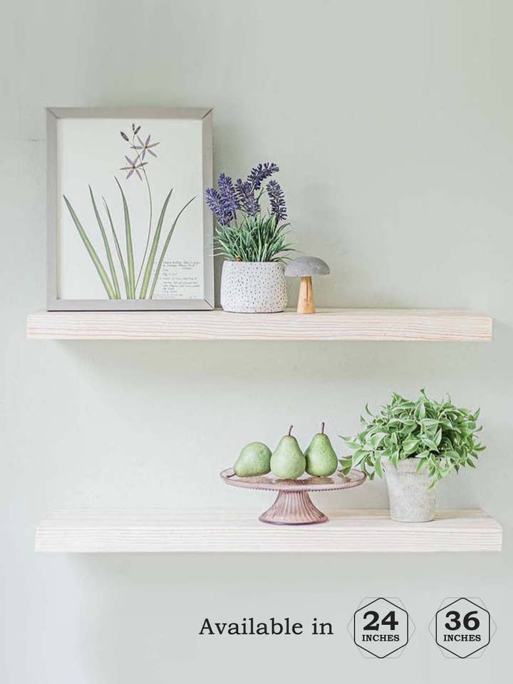 White Floating Shelves, Set of 2, 24 & 36 inches for wholesale by Willow and Grace Designs Inc