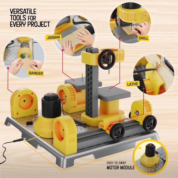 Dan&Darci - Wholesale Wood Toy - Kids - 4 in 1 Woodworking Station for Kids Real Construction Tools