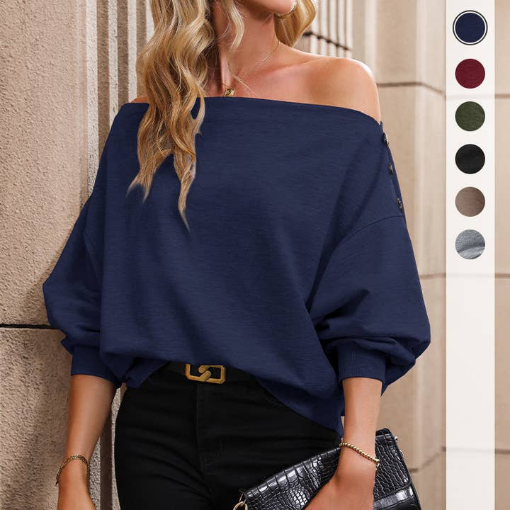 Felpa pullover casual tinta unita a spalle scoperte per la vendita all'ingrosso da parte di onatorobi