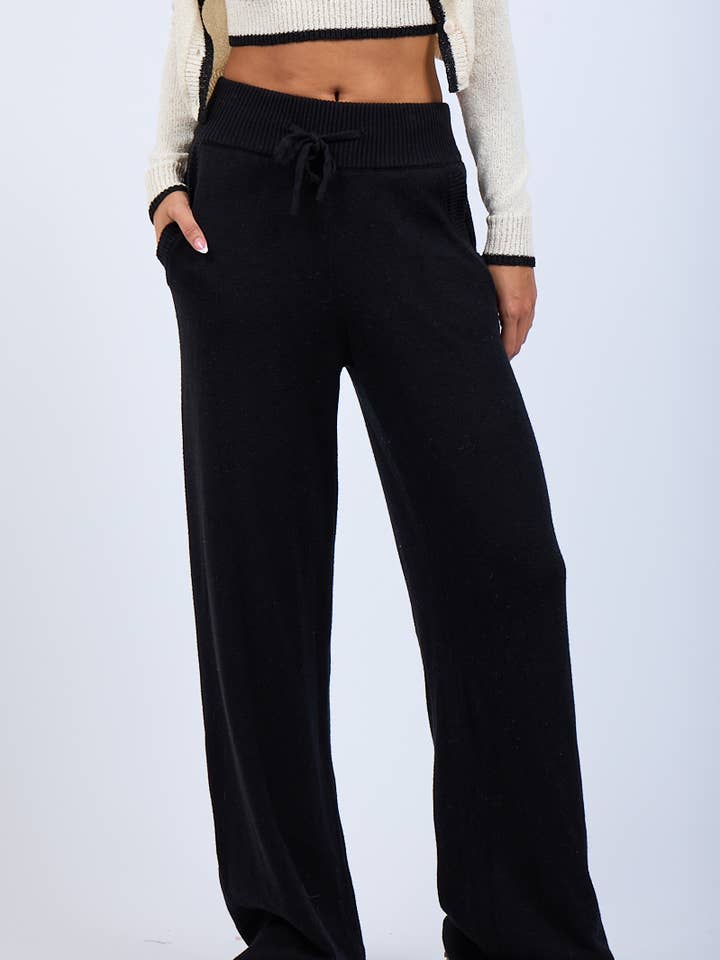 Sky to Moon - Wholesale Lounge Sweatpants/Joggers - Women's - -CASUAL FRONT TIE KNIT SWEATER LONG STRAIGHT PANTS