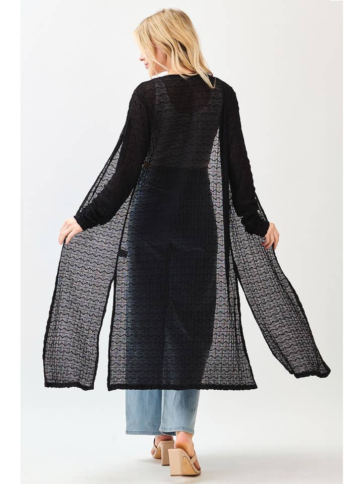 TEXTURED SHEER LONG SLEEVE SIDE SLIT MAXI CARDIGAN for wholesale by mittoshop