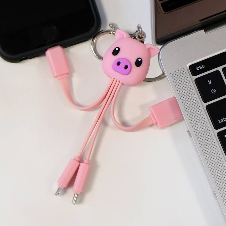 Yello Koko – wholesale Laddningskabel – Mini USB-laddningskabel med nyckelring, universell 3 i 1 grisdesign0