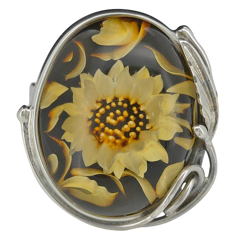 Amberman – wholesale Cocktail/statement ring – Sunflower Cameo Amber Adjustable Ring2