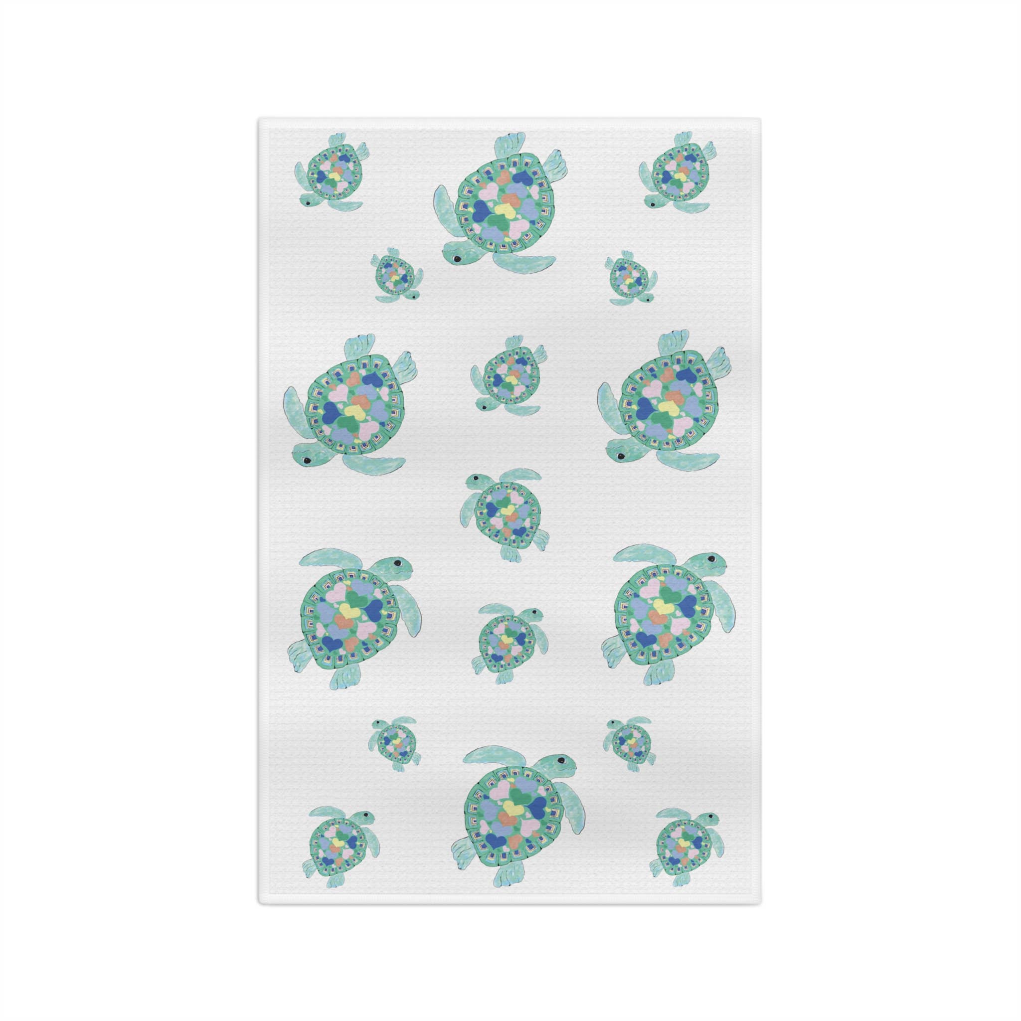 Blue Cava - Wholesale Tea Towel - “Love” Sea Turtles Microfiber Waffle Towel