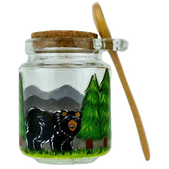 Black Bear Mountains Trees Honey Jar for wholesale by Classy Art Designs, LLC