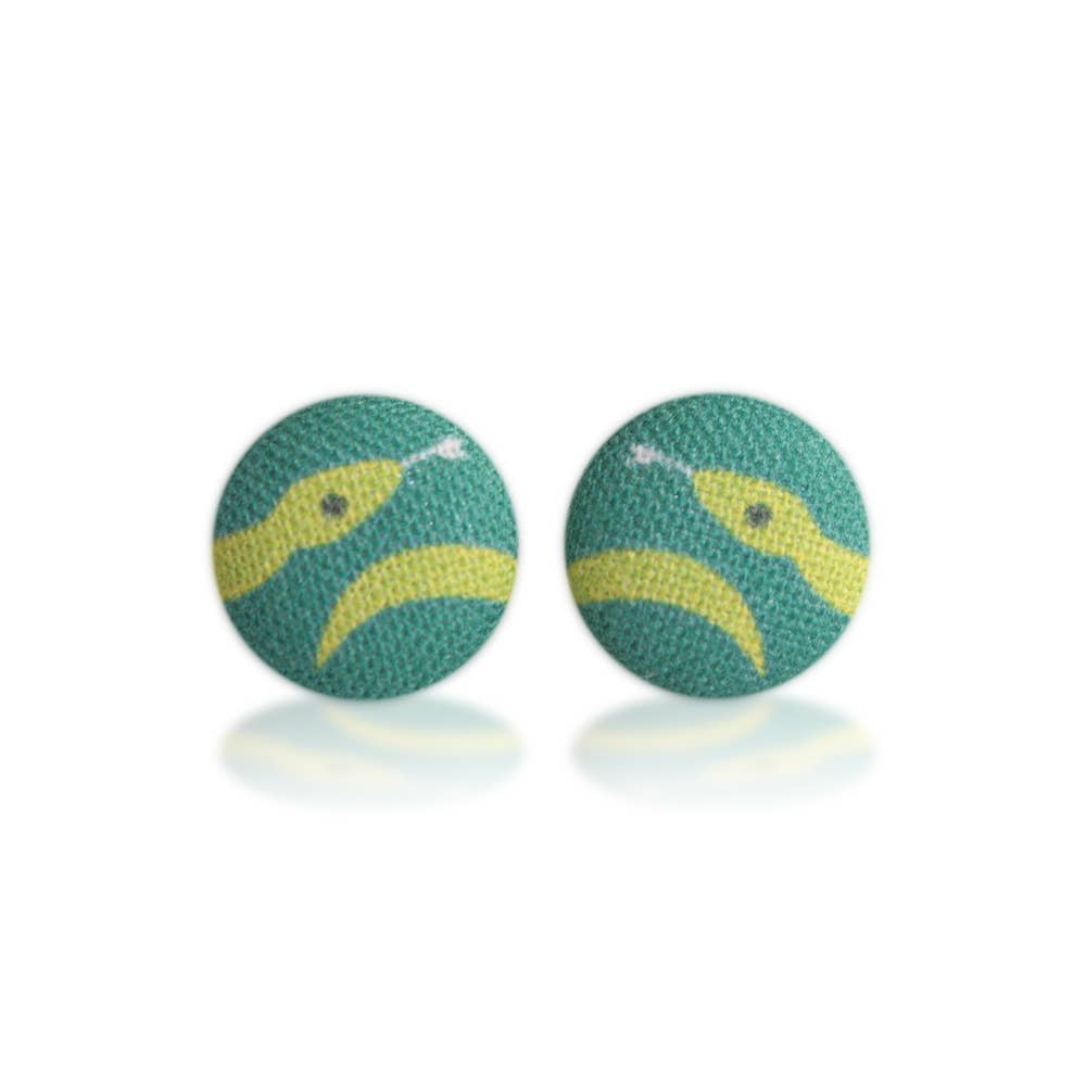 Rachel O's - Wholesale Stud/Post Earrings - Green Snakes Fabric Button Earrings4