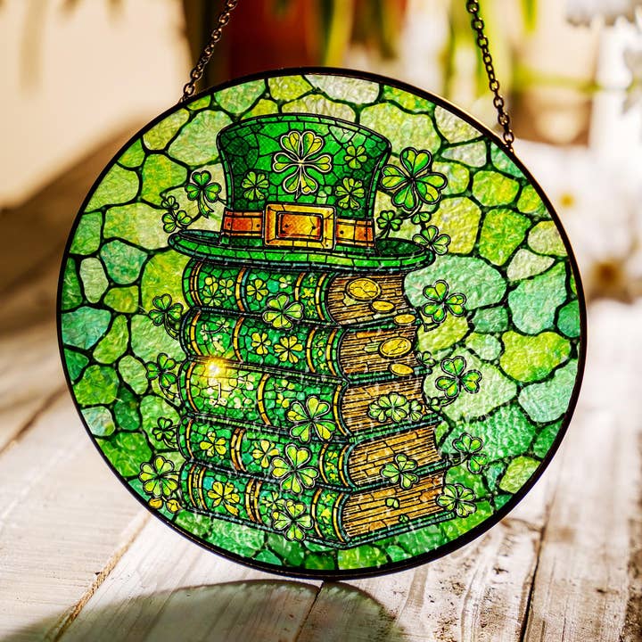 Lucky Leprechaun Hat Stained Glass Suncatcher, Clover Books for wholesale by TMLECOM LTD