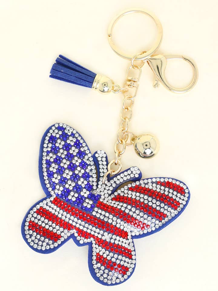 Rhinestone Pave Patriotic Butterfly Keychain for wholesale by SP Sophia Collection