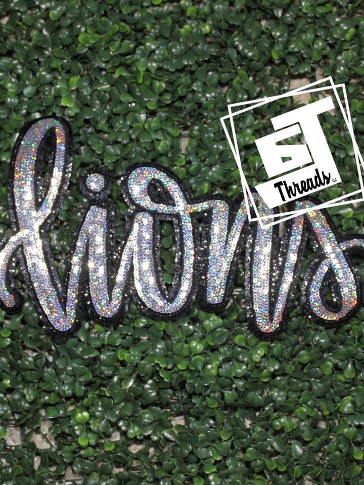 Cursive Sequin Lions....Patches Only for wholesale by 6j Threads LLC