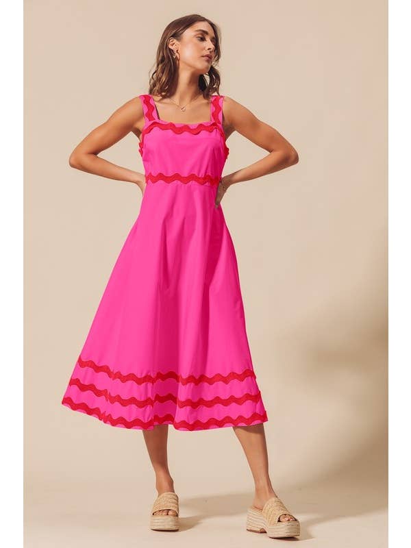 Vanilla Monkey - Wholesale Dress - Women's - Scallop Ric Rac Trim A Line Maxi Dress