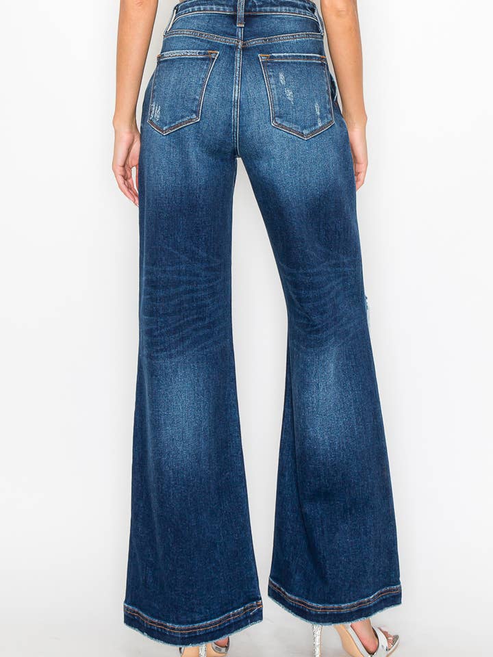 DARK ULTRA HIGH RISE RELAXED FLARE JEANS for wholesale on Faire
