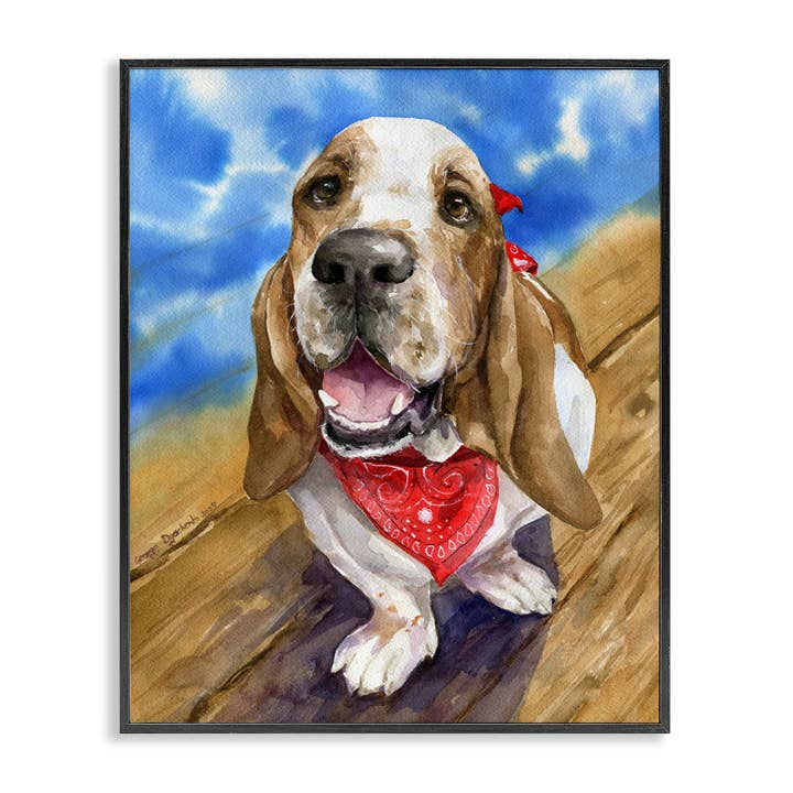Arte de Parede emoldurada - Basset Hound com Bandana por atacado de Stupell Industries