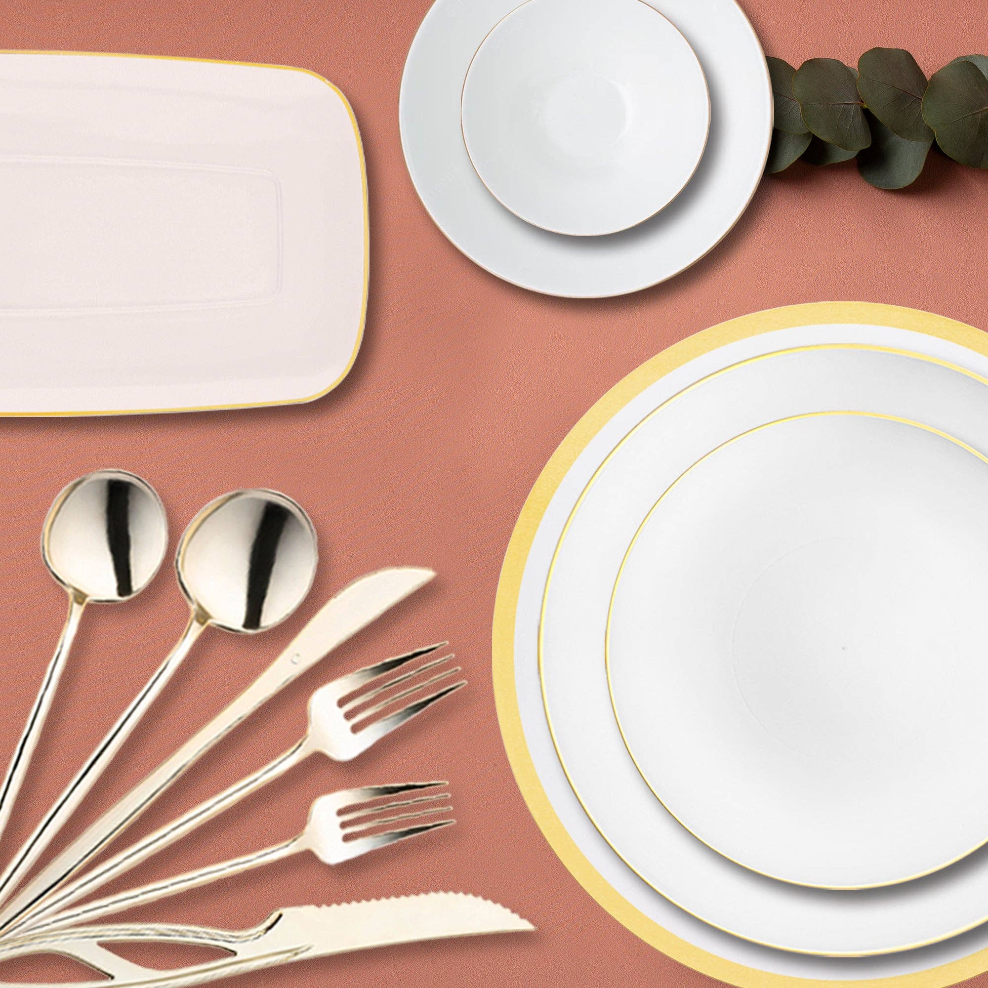 Smarty had a Party - Wholesale Serviesset - Witte met Gouden Maanlicht Ronde Plastic Bruiloft Waardeset6