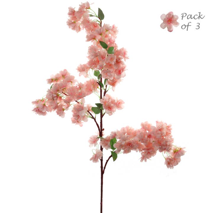 Larksilk - Wholesale Artificial Flowers - 3-Pack: Soft Pink 40" Cherry Blossom Stem With Silk Flowers1