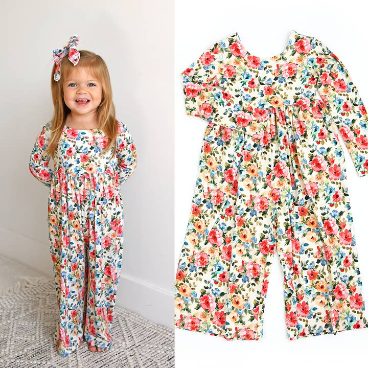 Nayeli WIDE LEG ROMPER Bamboo Floral Kids Clothing Outfit for wholesale by Gigi and Max
