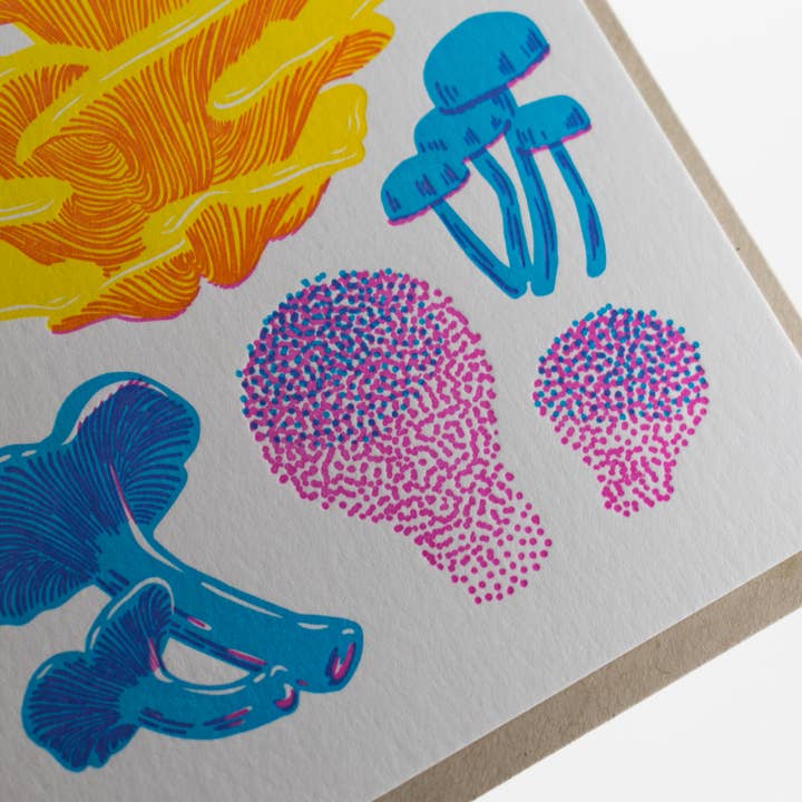 Porchlight Press Letterpress - Wholesale Everyday Greeting Card - Vibrant Life Series - Fruiting Fungi Card