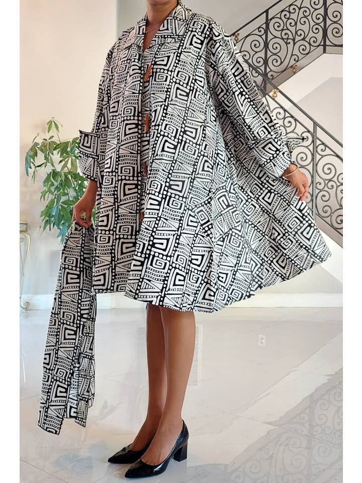 India Batik - Wholesale Dress - Women's - Cotton Swing Dress / Blouse- Geometric Pattern 2434