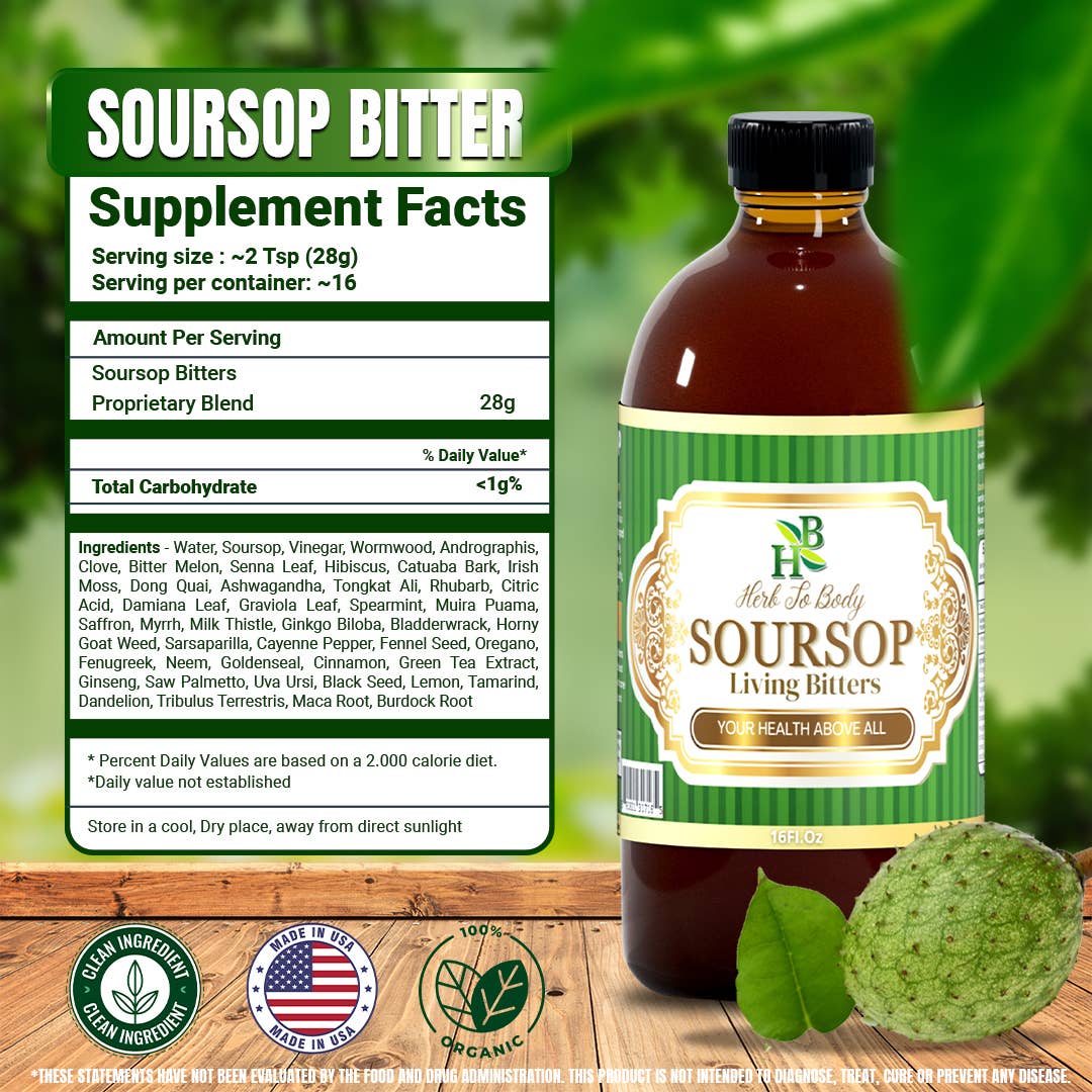 Herb To Body - Wholesale Oral supplement/vitamin - Soursop Living Bitters Herbal Tonic 16oz - Botanical Blend6