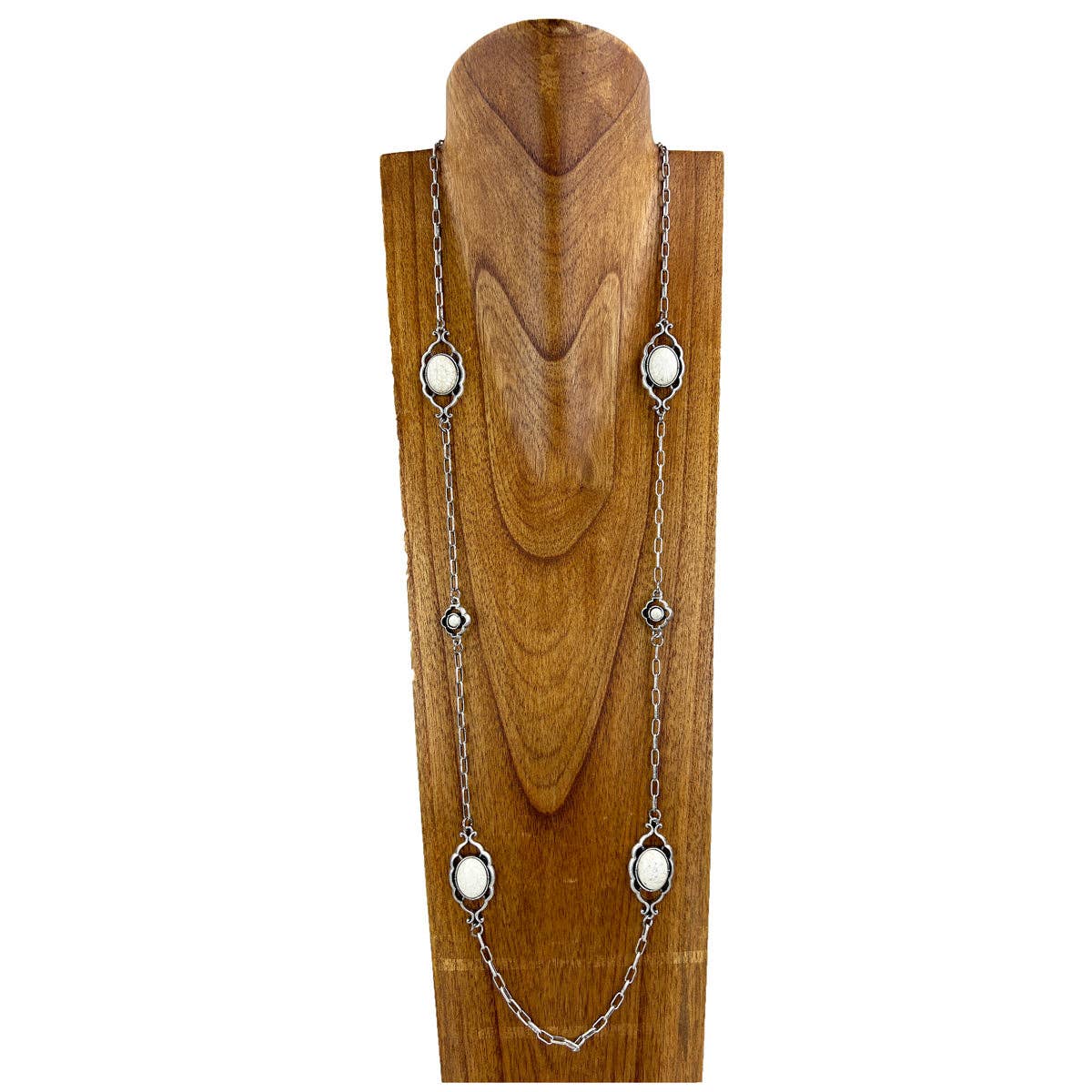 Western Elite Jewelry - Wholesale Pendant/Charm Necklace - NKS230416-46    "44 inches paper clip shape silver metal chain  with white stone flower concho necklace"0