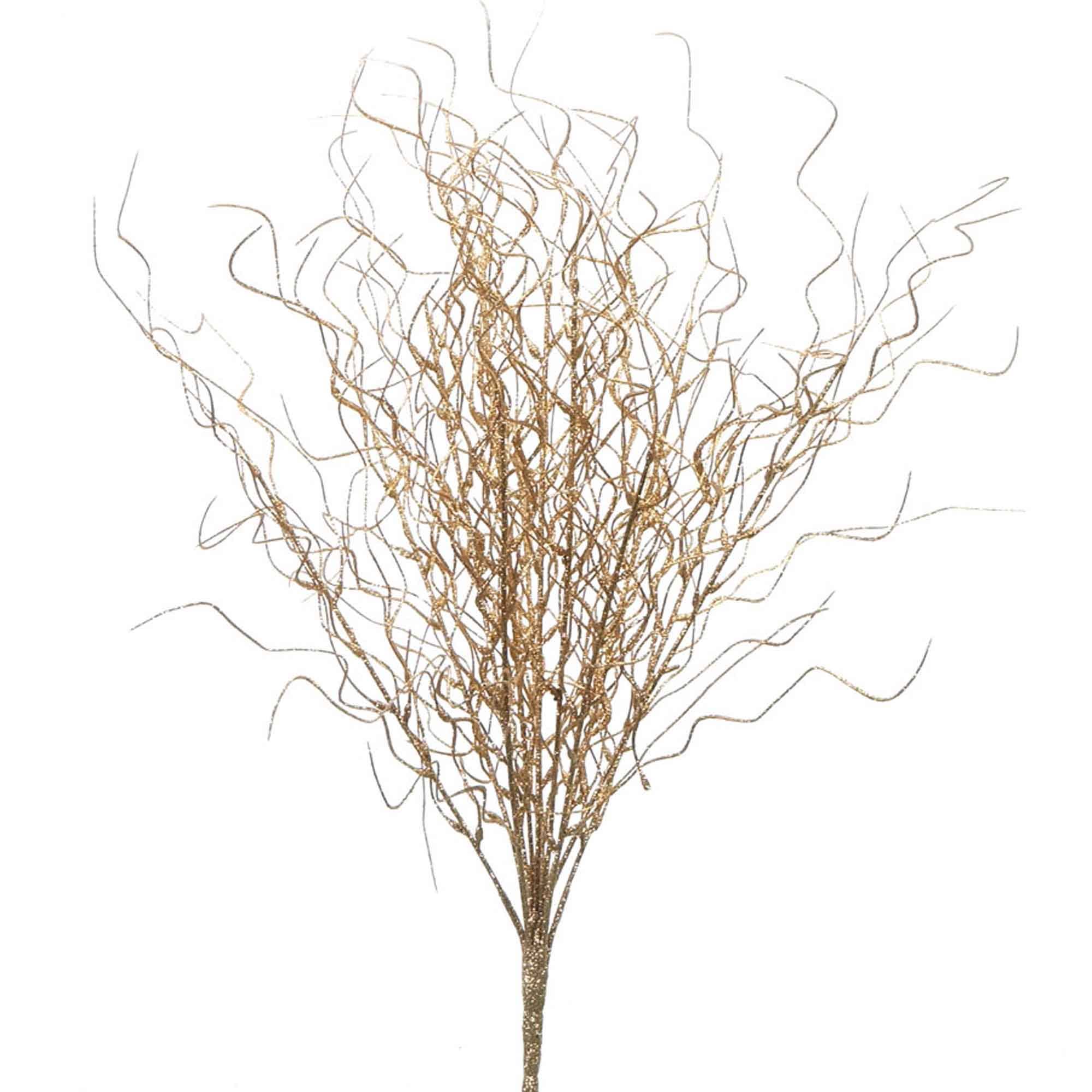 Gold Glittered Curly Willow Bunch 21" for wholesale on Faire0