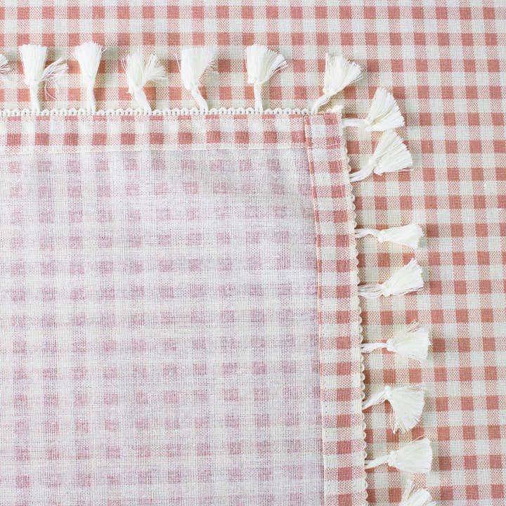 Fennco Styles - Wholesale Tablecloth - Rustic Gingham Check Tasseled Trim Cotton Blend Tablecloth2