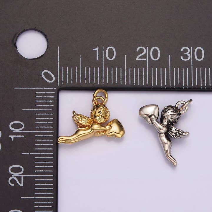Aim Eternal - Wholesale Individual charm/pendant - 14K Gold Filed Cherub Baby Angel Heart Puffed Mini Charm in Gold & Silver | AG5923