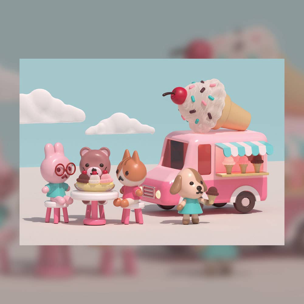 Canofdanchan Shop - Wholesale Art Print - Ice Cream Truck Animal Friends Print3