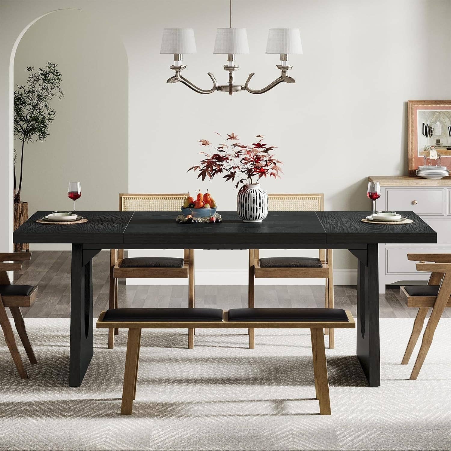 70.9 Inch Black Contemporary Rectangular Dining Table Seats 6 To 8 for wholesale on Faire5