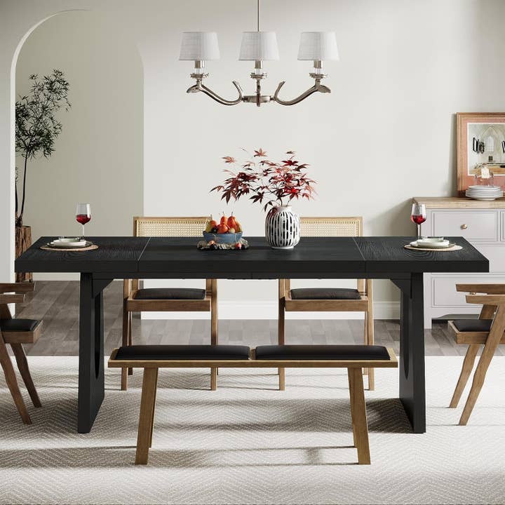 70.9 Inch Black Contemporary Rectangular Dining Table Seats 6 To 8 for wholesale on Faire5