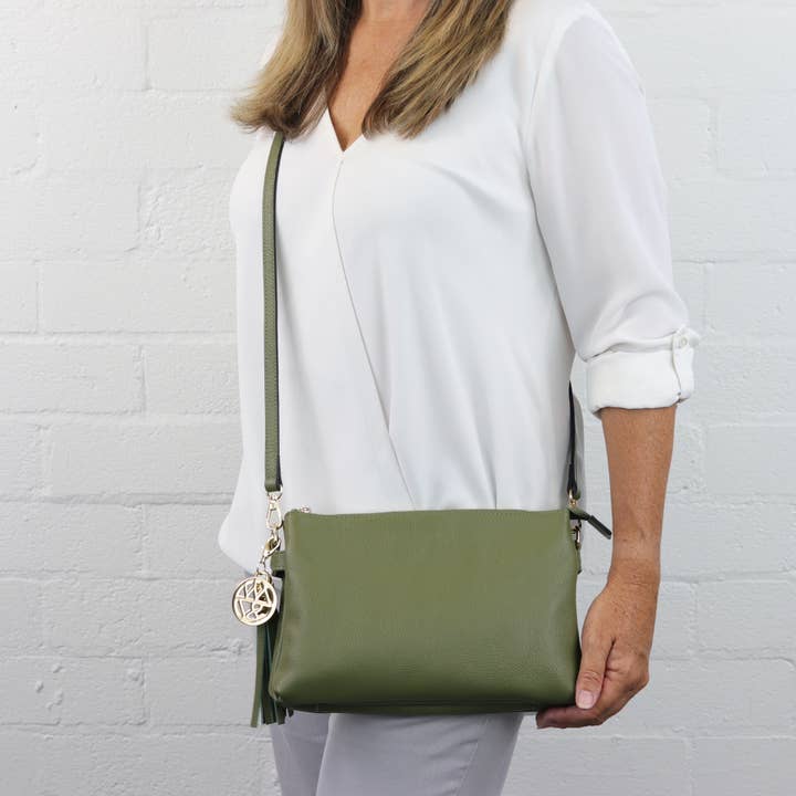 Willow & Zac - Wholesale Crossbody Bag - Women's - Ruby Olive Leather Clutch Crossbody3