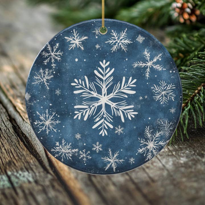 Peeping Tom's Cottage - Wholesale Ornament - Snowflake Porcelain Christmas Ornament - Double-Sided Winter Wonderland Keepsake -- Scandinavian Style