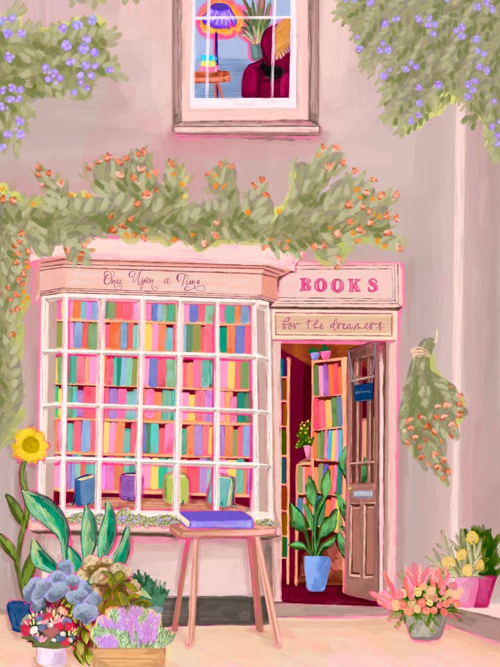 Once Upon a Time Bookshop for wholesale by Rebecca Elizabeth Draws