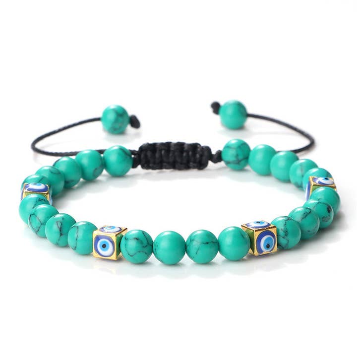 Perimade & Co. LLC - Wholesale Beaded Bracelet - Evil Eye Nazar Turquoise Bead Rope Bracelet in Solid Copper