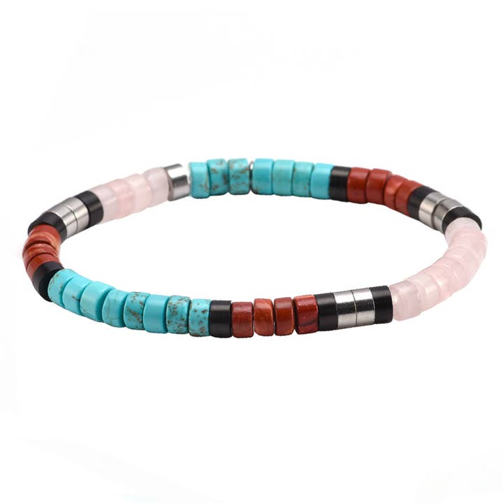 Heishi-pärlarmband turkos röd och svart jaspis för wholesale av SIXTY STONES