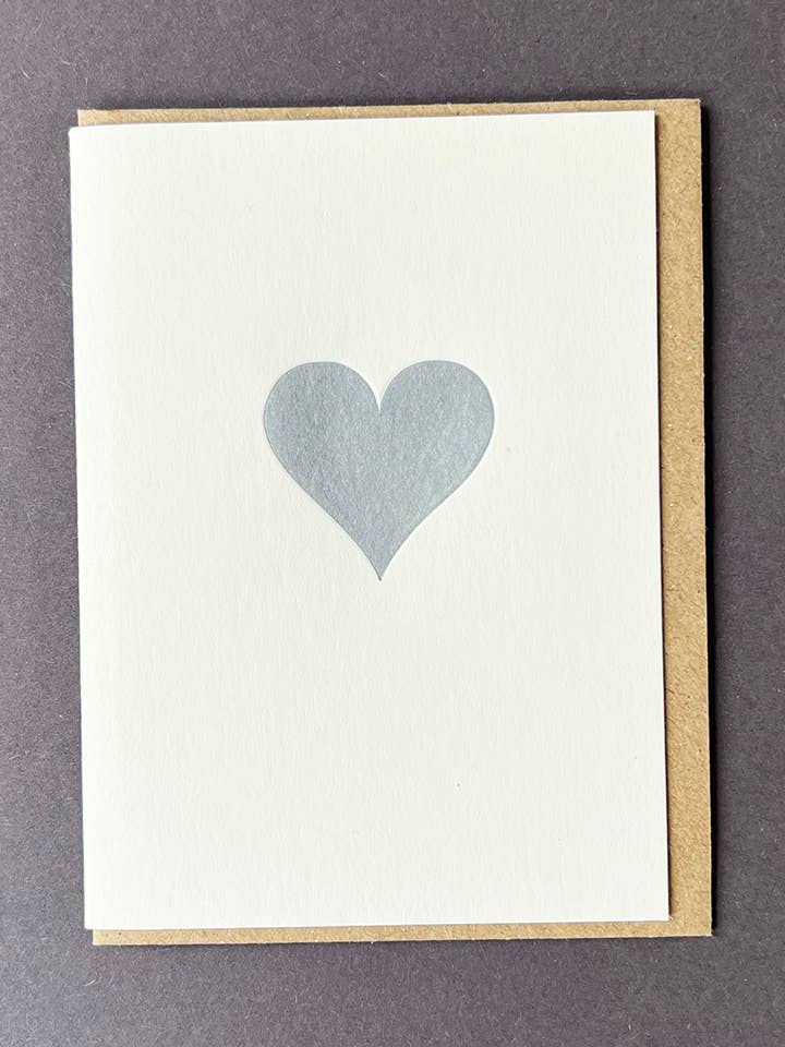 Silver Heart Letterpress Card | Heart Notecard | Love Card for wholesale by Penguin Ink