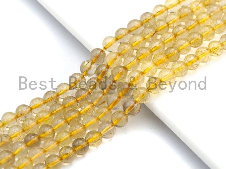 BestBeads&Beyond – wholesale Pärlor – Hög kvalitet Rutilerad Kvarts, Naturlig Rutilerad Kvarts, Gul ädelsten sten, 6mm, sku #U4813