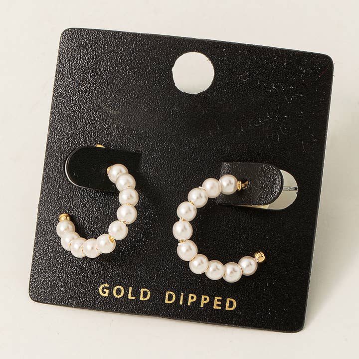 G Gold Dipped Pearl Beaded Hoop Earrings for wholesale on Faire0