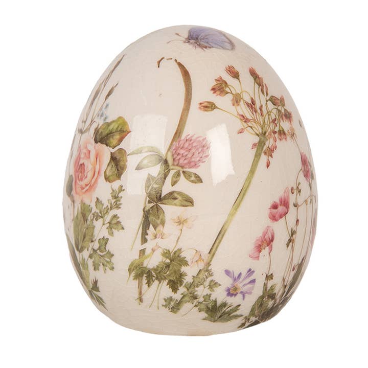 Dekorationsæg Ø 7x9 cm Beige Keramik Blomster for engroshandel hos Clayre & Eef