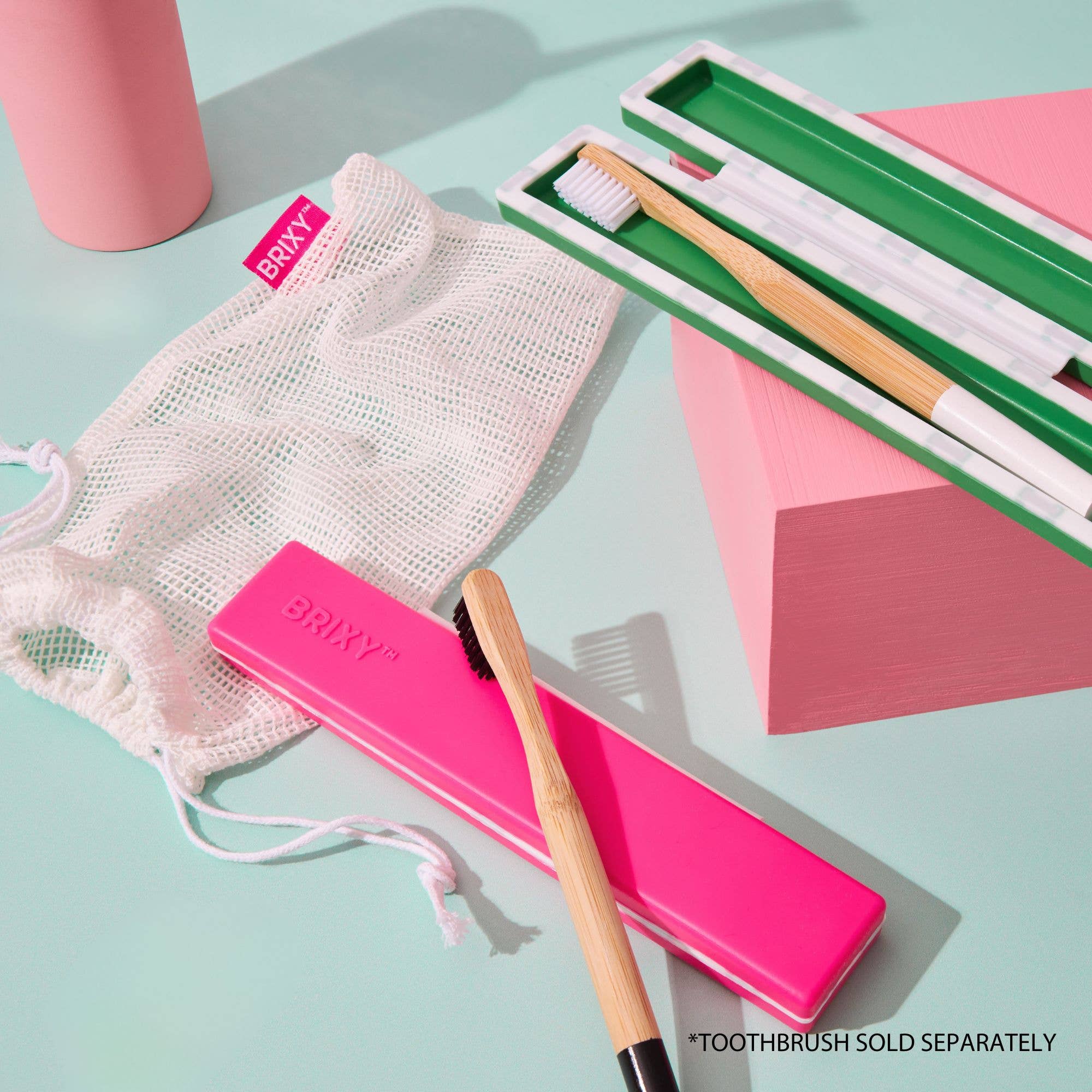 BRIXY - Wholesale Toothbrush Holder - Silicone Toothbrush Travel Containers - Pink, Green2