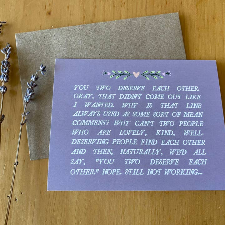 eco-friendly quirky wedding greeting card ~ congratulations! for wholesale by Freethinker Paper Co.